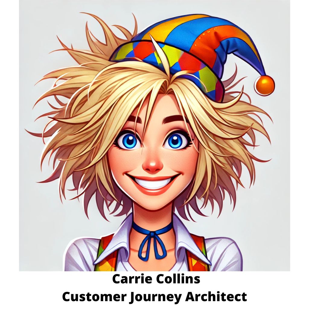 Customer Journey Map expert, Carrie Collins, Customer Journey Architect, smiling confidently in a modern workspace.