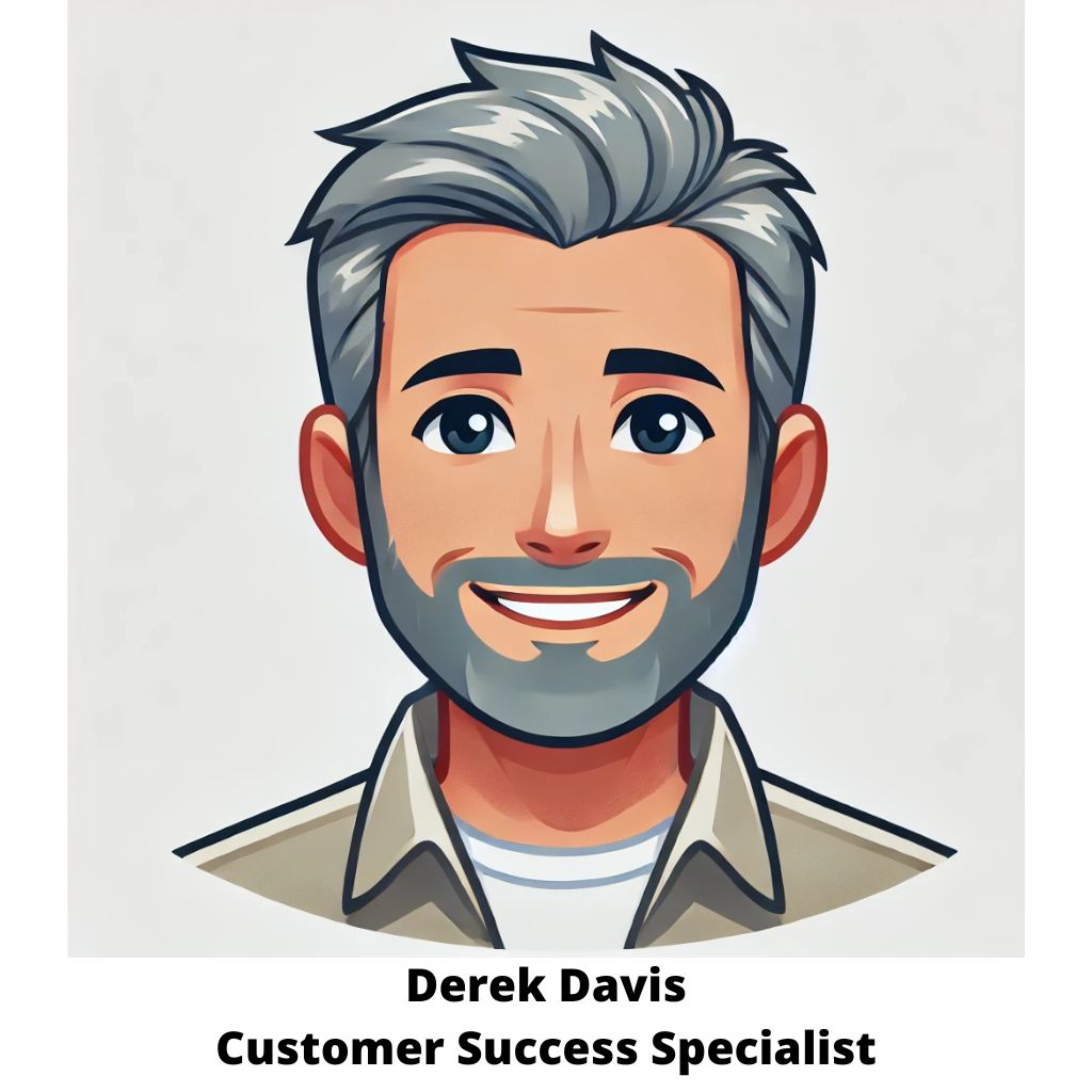 Professional headshot of Derek Davis, Customer Success Specialist, smiling confidently in a business-casual setting.